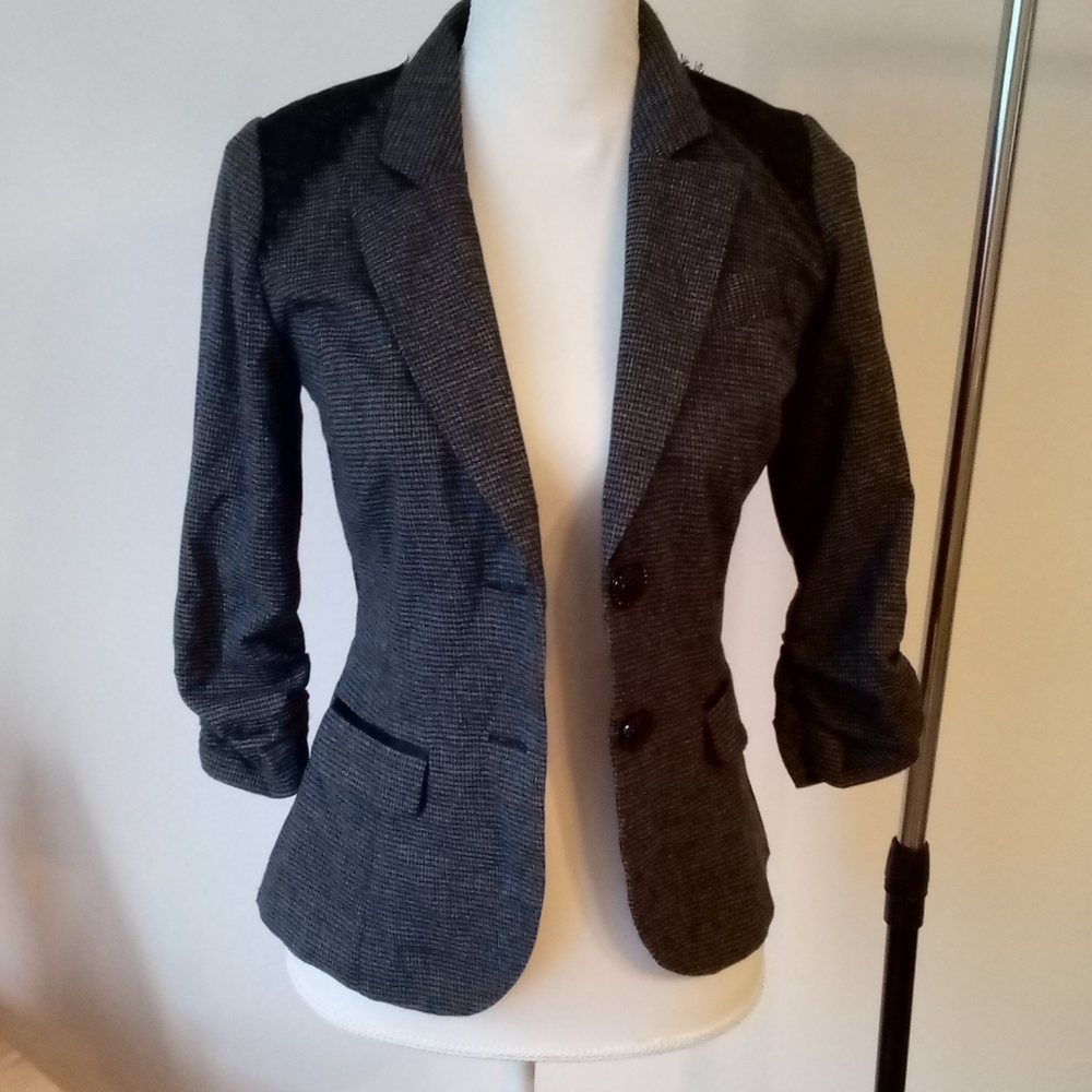 💕Vtg Charlotte Russe XS Blazer –Y2K Checkered Gingham Fitted Jacket Lace Detail